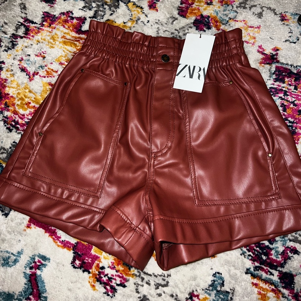 Pleather paper bag ZARA shorts